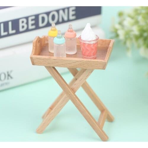1 Pc 1:12 Dollhouse Miniature Wooden Tray Food Coffee Drinking Table Shelf Doll Toy
