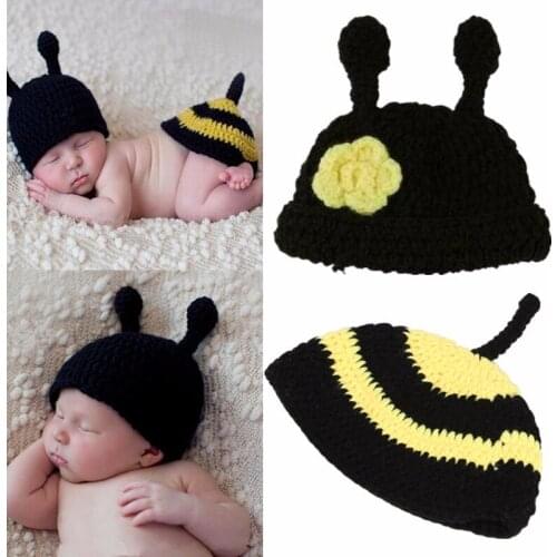0-6Months Newborn Baby Photography Prop Animal Cosplay Bee Crochet Knitted Infant Soft Woven Photo Costume