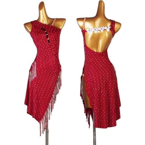 Off-Shoulder Latin Dance Dress Rumba Samba Professional Competition Dresses Sexy Backless Tassel Tango Performance Wear VDB3825