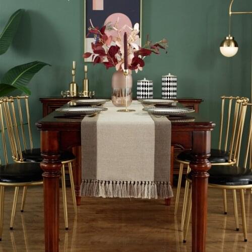 Simple Patchwork Style Woven Table Runner Tassel Decorative Table Flag Covers for Dining Room Restaurant