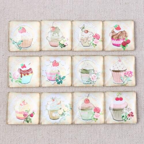 Reidgaller 20pcs mix cupcake photo square glass cabochon 20mm 25mm diy flat back pendant necklace making findings
