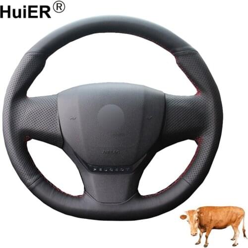 Hand Sewing Car Steering Wheel Cover Top Cow Leather For Citroen C3 C3-XR C4 2015-2019 Peugeot 408 2014-2019 Traveller Volant