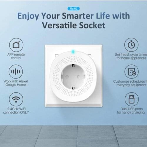 10A WiFi Smart Plug EU Adaptor Voice Control With Double USB Port Outlet Timer Socket For Alexa Google Home Tuya Smartlife App