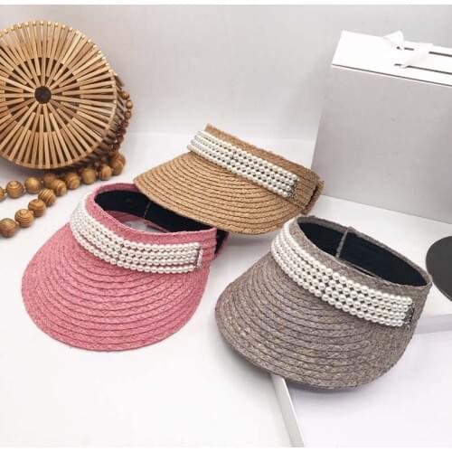 Lafite grass new pearl empty top visor straw hat female 2019 new net red with the same paragraph sun hat sun hat tide