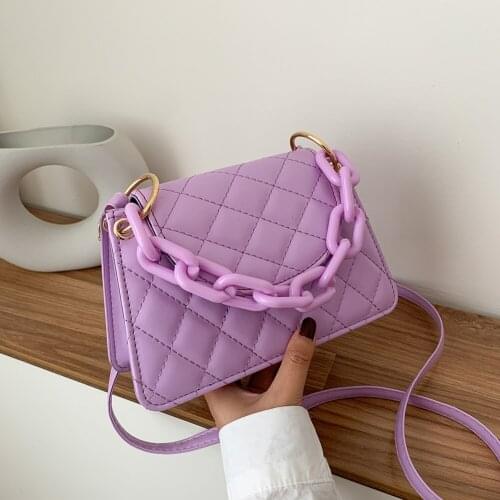 Candy Color Crossbody Bag Women Lattice Pattern Chain PU Leather Shoulder Female Travel Daily Handbag