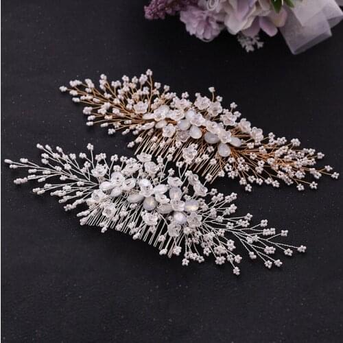 Floralbride New Handmade Crystal Rhinestones Pearls Flower Wedding Hair Comb Bridal Headdress Hair Accessories Women Jewelry