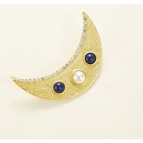 Brand Fashion Jewelry Vintage Egyptian Pharaoh Style Party Sweater Brooch Design Gold Color Fashon Moon Brooche