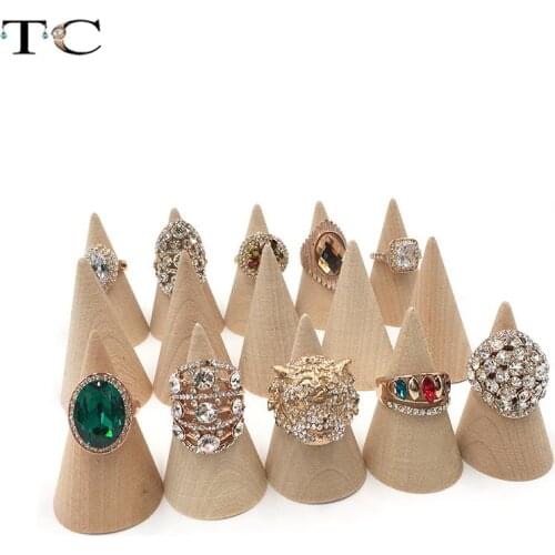 Solid Wood Conical Ring Display Stand Jewelry Hand Jewelry Display Rack Window Counter Double Ring Display Rack