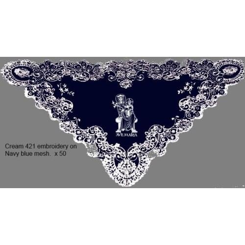 Navy Blue Mesh Based Embroidery Spanish Lace Mantilla Church Lace Veil Women Head Coverings