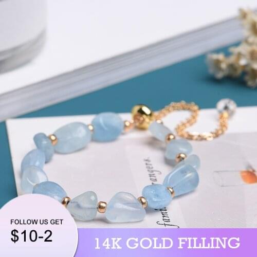 2022 New 14KGF Natural Stone Bracelet for Women Adjustable Nature Aquamarine Bracelet Femme Fine Jewelry