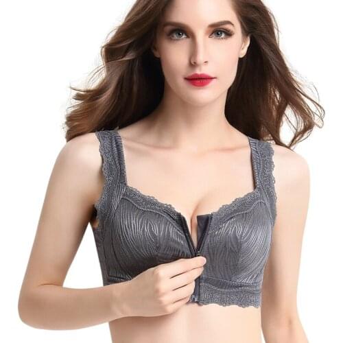 Women Sexy Lace Bra Plus Size Front Zipper Closure Bra Seamless Wireless Push Up Bras with pads