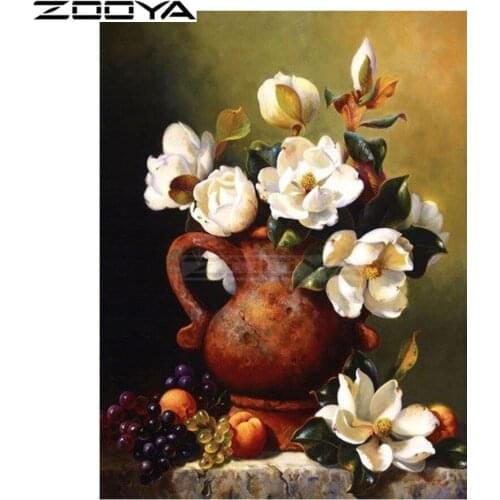 ZOOYA Diamond Embroidery DIY Diamond Painting White Gardenia Flower Bottle Diamond Painting Cross Stitch Rhinestone Mosaic BK39