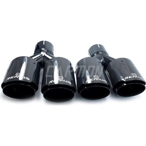 1 pair Car Universal Dual Pipes Straight Remus Sport Glossy Carbon Fiber Exhaust Muffler Tips Glossy Black Inner Pipe