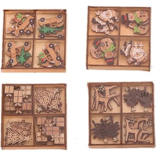 12 Pcs/Box Christmas Ornament Creative Painted Wooden Angel Hanging Pendants Xmas Tree Decorations For Home Party New Year