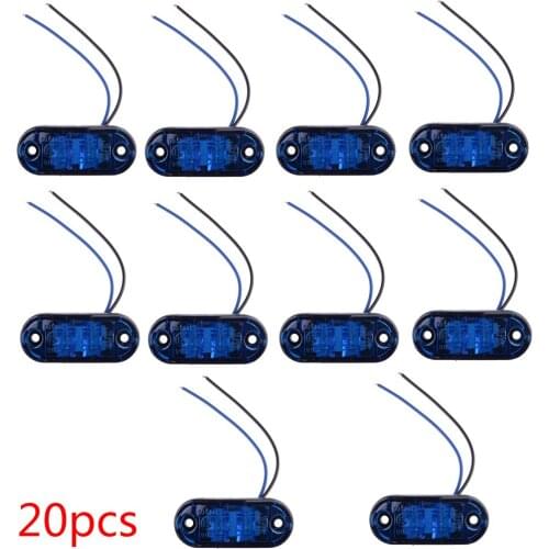 20pcs/Set Blue 2 LED Side Marker Indicators Light IP67 Waterproof Lamp 12V-24V for Car Trailer Truck Lorry Universal