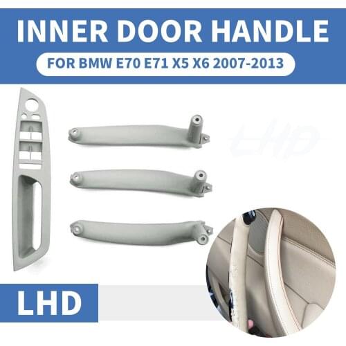4PCS LHD Gray Car Front Rear / Left Right Interior Door Handle Inner Panel Pull Trim Cover Armrest For BMW E70 E71 X5 X6 07-2013