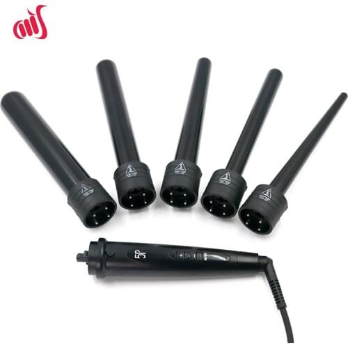 LCD 5 in 1 interchangeable wavy hair curler wand and hair curler set