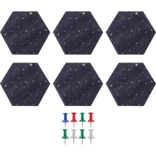 6pcs Hexagon Felt Board Tiles Bulletin Board Memo Board with 8 Push Pin
