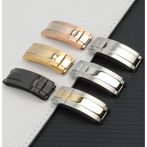 9mm Stainless steel folding buckle glide lock Fit for role submariner Oysterflex Daytona GMT watch band strap Deployment clasp
