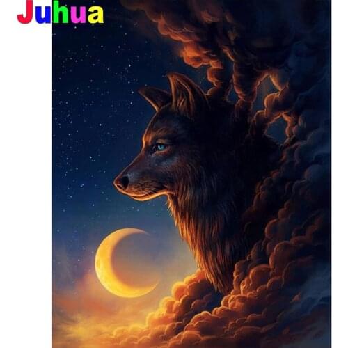Abstract cloud wolf 5d Diy diamond painting full Round/Square drill moon landscape diamond embroidery diamond mosaic home decor