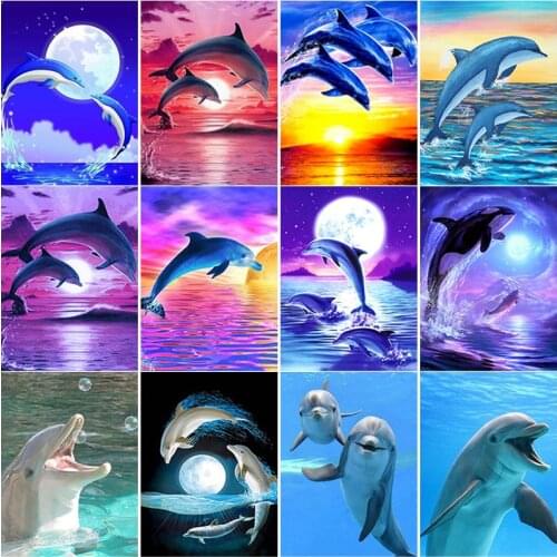 New 5D DIY Diamond Painting Sunset Dolphin Diamond Embroidery Animal Cross Stitch Full Square Round Drill Crafts Home Decor Gift