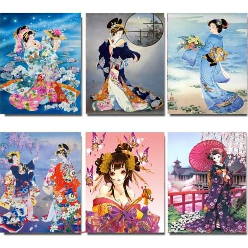 Diamond embroidery, anime kimono woman, 5d diamond painting with rhinestone cross stitch complete Japanese female mosaic picture