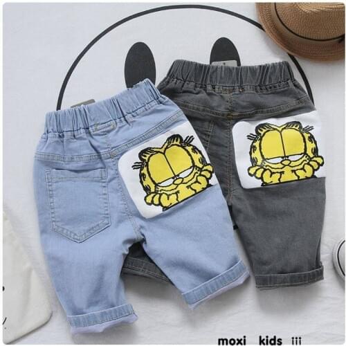 Summer Toddler Boys Pants Casual Cartoon Print Calf-length Pants Elastic Waist Denim Pants 2 3 4 5 6 7 Y Kids Pants New Arrival