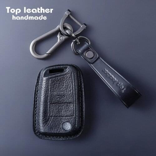 Crazy Smith Handmade Car Key Case Cover for Volkswagen Teramont\Tiguan\Golf\Scirocco Vegetable Tanned Leather Black Brown Red