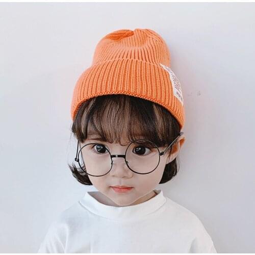 Baby Hat Autumn Winter Woolen Melon Leather Hat Knitted Childrens Candy Color Korean Warm Hooded Melon Leather Hat Tide