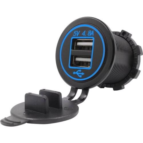 DIY 4.8A Dual USB Charger Socket Waterproof Power Outlet Dual USB Fast Charge Adapter for iPhone Smartphone Car Boat Marine RV