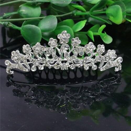 Wedding Bridal Crown Flowers Crystal Hairpin Hair Comb Hair Clips Women Girls Queen Party Jewelry Accessories Decoration Gifts