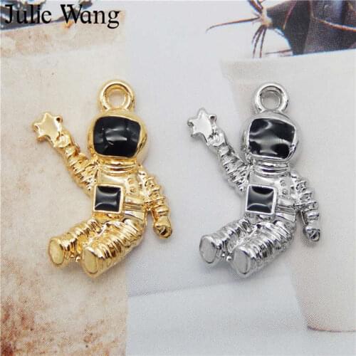 Julie Wang 8PCS Enamel Astronaut Charms Alloy Spaceman Gold Silver Color Necklace Pendant Bracelet Accessory Jewelry Making