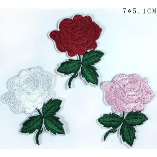 Beautiful Rose Patch Flower Stickers Iron On Clothes Heat Transfer Applique Embroidered Application Cloth Fabric Patches