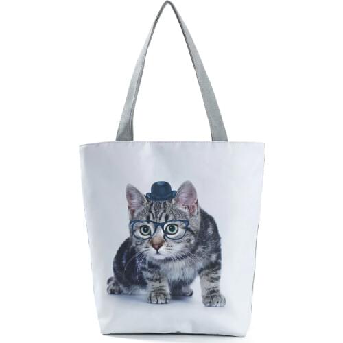 Miyahouse Trendy Women High Capacity Design Tote Bag Grey Cat Print Handbag Shoulder Bags Eco Reusable Shopping Bag Female