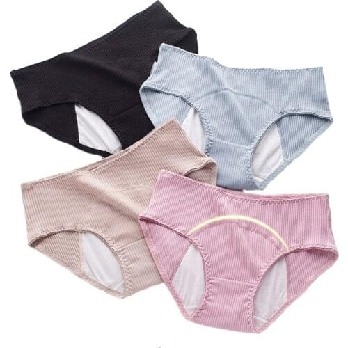 New Cotton Physiological Period Leak Proof Menstrual Panties Stripe Breathable Seamless Middle Waist Women Underwear Breifs