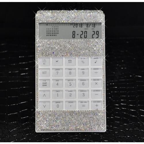 Creative Ultra-thin Inlay Diamond Office Electronic Calculator Voice Multi-function Shiny Desktop LED Screen Portable Gifts