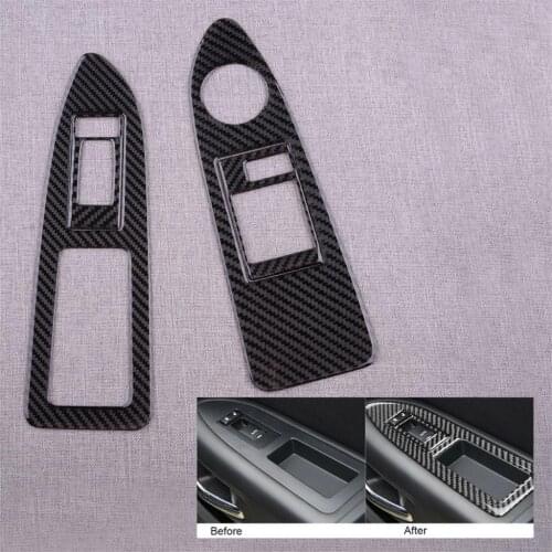 CITALL 4pcs Car Window Lift Switch Panel Cover Trim Carbon Fiber LHD Fit for Dodge Challenger 2008 2009 2010 2011 2012 2013 2014