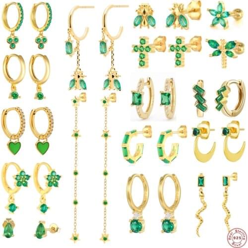Pendientes plata 925 Luxury Bling Green Zircon Drop Earrings For Girls Ladies 925 Sterling Silver Crystal Dangle Earring Jewerly