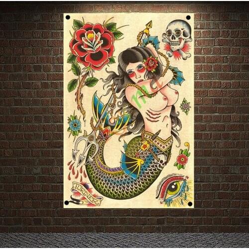 TURNER Tattoo Art Print Posters Banners Wall Chart Senior Art Waterproof Cloth Tapestry Flag Barber Shop Decoration Upholstery