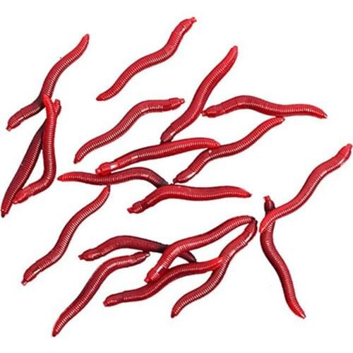 100pcs Lifelike Red Earthworm bait Worms Artificial Fishing Lure 35mm Soft Baits Silicone Shrimp Flavor Additive baits Tackle