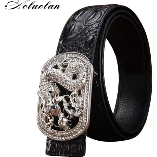 Aoluolan High quality dragon buckle brand luxury designer belts men luxury for Men Strap Male Smooth Buckle Waistband