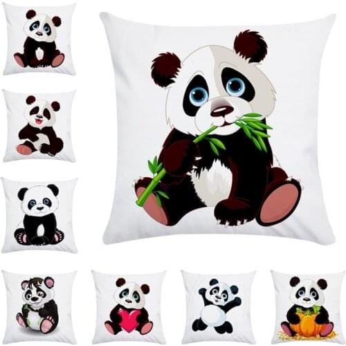 Hand Painted Cute Panda Polyester Cushion Cover Decorative Sofa Pillow Cover Case Seat Car Home Decor Throw Pillowcase for Home