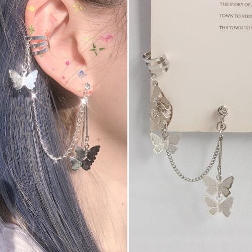 1pc Double Dangle Butterfly Clip Earrings Ear Hook Stainless Steel Ear Clips Double Pierced Earring Earrings Women Girls Jewelry