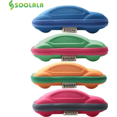 SOOLALA Fashion Cartoon Children Car Shaped Glasses Case Kids Zipper Sunglasses Box Portable Kids Glasses Case Protection