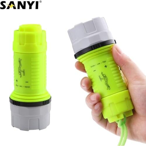 Tactical Diving Flashlight 3 Modes White LED Working Light Dive Torch Waterproof Underwater 20M Portable Lantern with Tail Rope