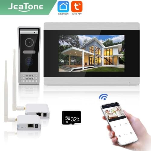 Jeatone Tuya smart 7 inch WIFI IP Video intercom phone doorbell camera call interphone system with Mini Wireless Transmitter