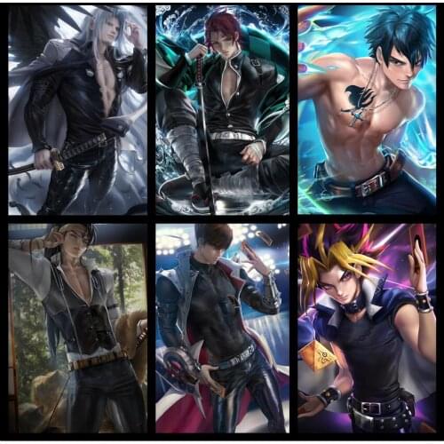 WTQ InuYasha/Final Fantasy Sephiroth/Fairy Tail/Demon Slayer/YU-GI-OH Yami Yugi Canvas Painting Anime Posters Wall Art Home Deco