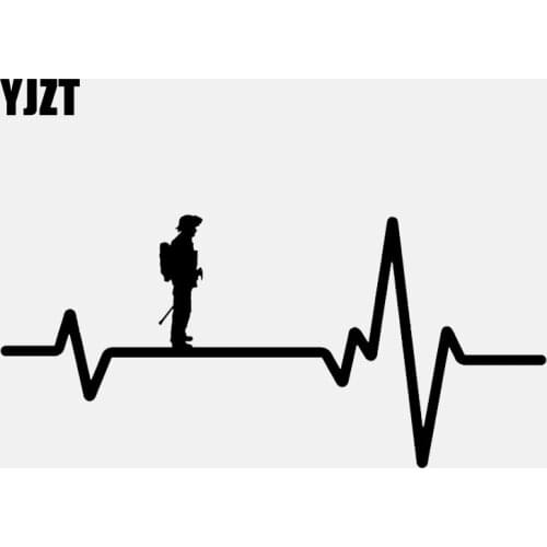 YJZT 16.2CM*7.5CM Fireman Profile Helmet Heartbeat Line Vinyl Black/Silver Car Sticker C22-1164