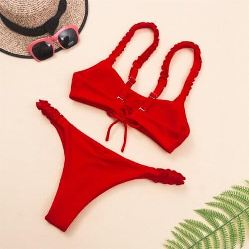 2020 sexy red two-piece split bikini tiletogether bikini sexy womens halter bathing suit beachwear womens bikini