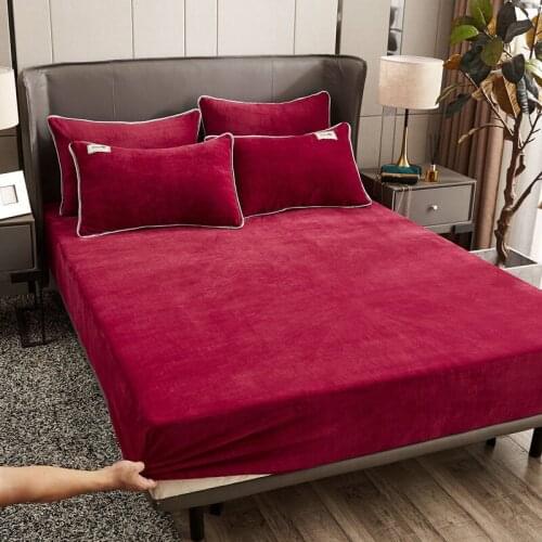 Winter warm solid flannel elastic band fitted sheet mattress cover super soft queen king size bed sheet and pillowcases